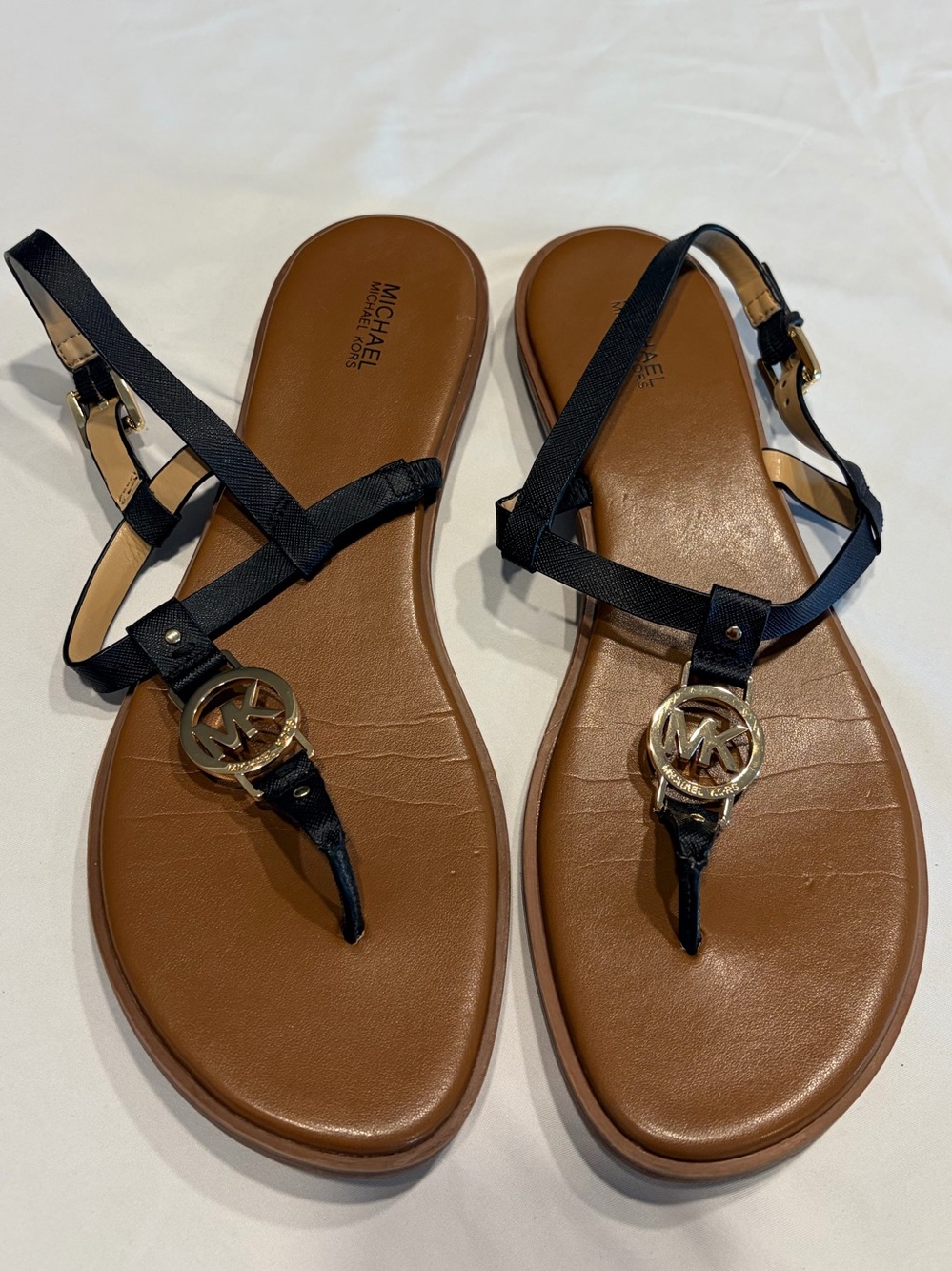 Michael Kors Sondra Black Leather T-Strap Sandals Size 11